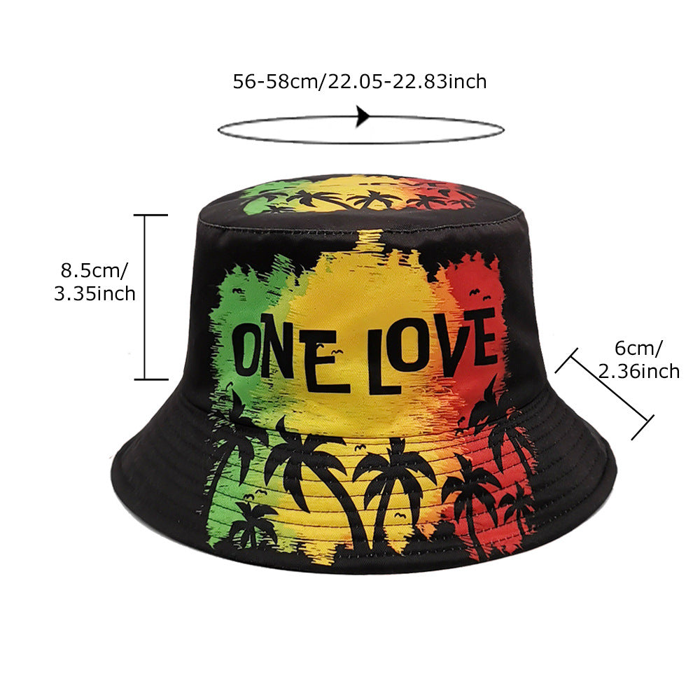Wholesale ONE LOVE letter coconut tree print bucket hat